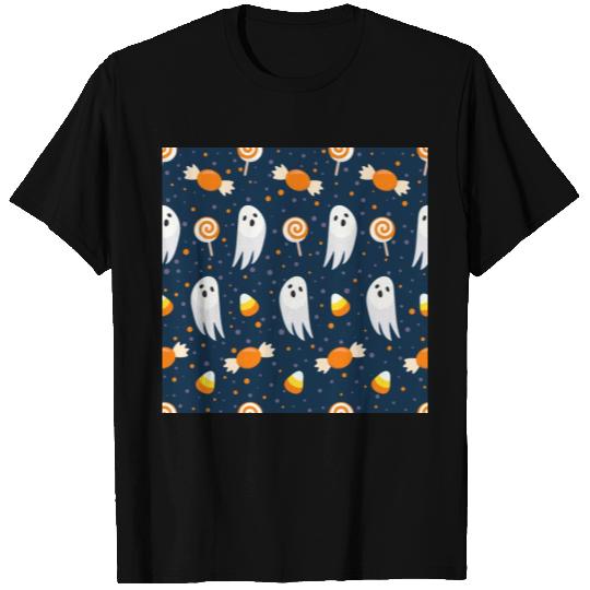 October Halloween Ghosts Sweets Navy Blue T Shirts