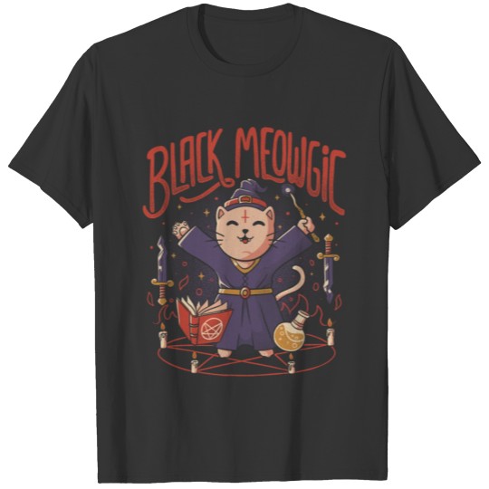 Black Meowgic Cute Evil Cat Magic T-shirt