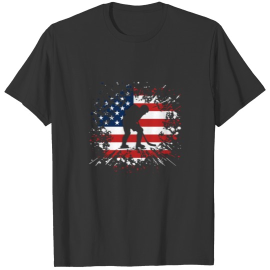 Ice Hockey America USA Winter Sports Splash Flag T-shirt