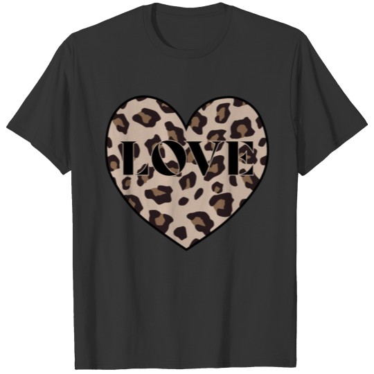 Leopard Print Black Love Heart Shape Animal Cheeta T Shirts