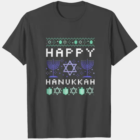 Happy Hanukkah in "Ugly Sweater" Style Menorah T Shirts