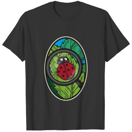 Cute Lady Bug on Magnifying Glass Colorful Kids T Shirts