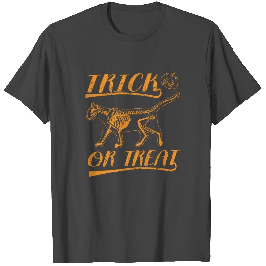 Orange Cat Halloween Trick Or Treat Skeleton Gift T Shirts
