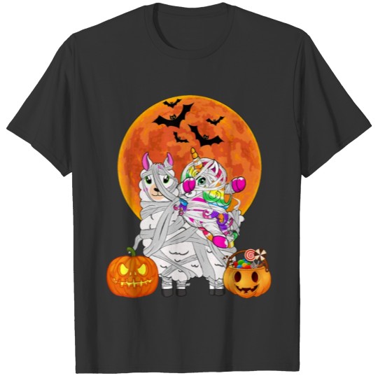 Unicorn Mummy Riding Llama Halloween T Shirts