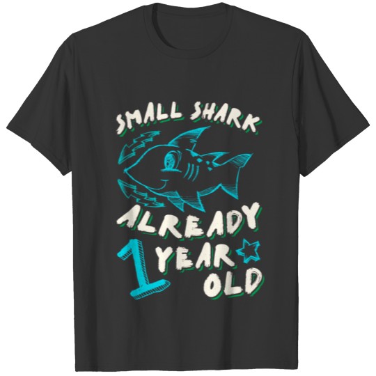 1st Birthday Kids Gift Cute Shark T-shirt