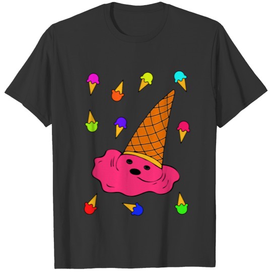 Kawaii Dropped Ice Cream Cone Illustration T-shirt
