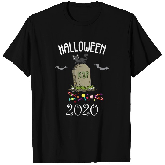 Gravestone With Black Cat For Halloween T Shirts