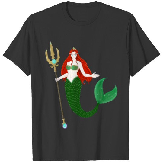 beautiful red hair mermaid holds a trident T-shirt