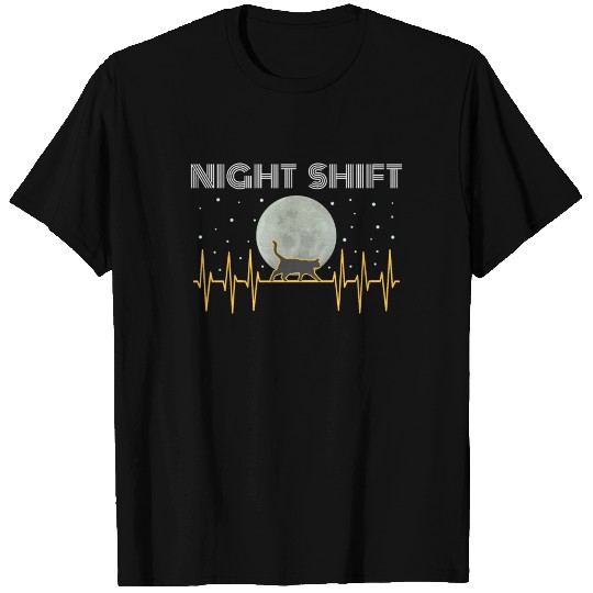 Nurse T Shirts Cat Night Shift EKG Full Moon
