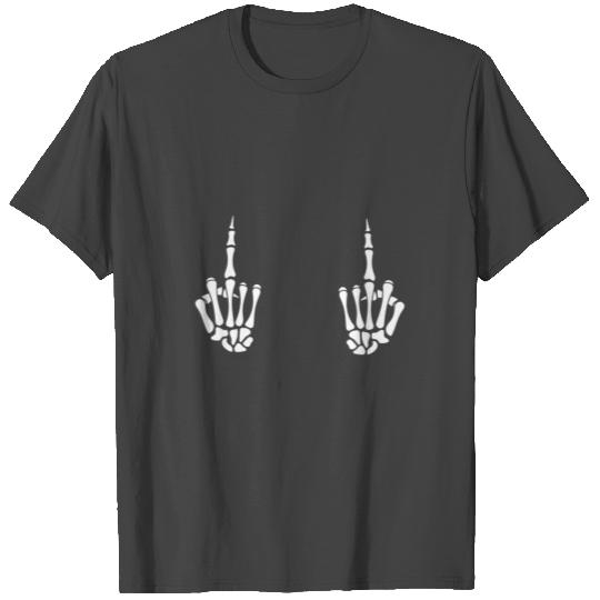 Halloween Skeleton Middle Finger Hand Boob Fuck T Shirts