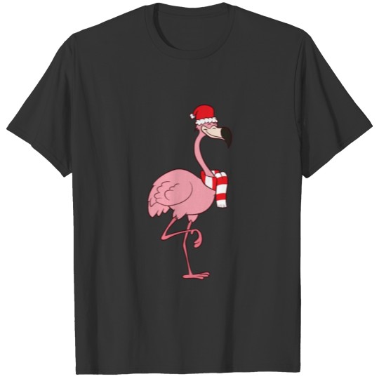 Christmas Flamingo With Santa Hat Cute Christmas T-shirt