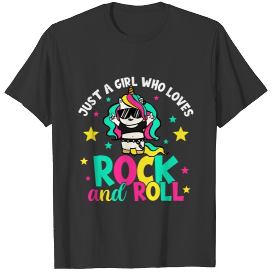 Funny Unicorn Just a Girl who loves Rock and Roll T Shirts