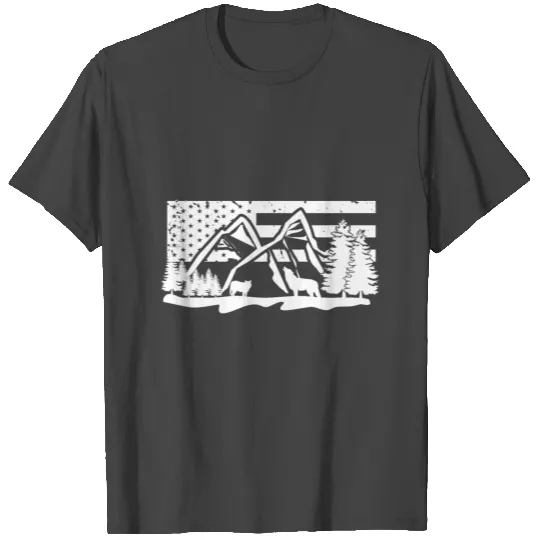 Mountain howling wolf USA flag scene T Shirts