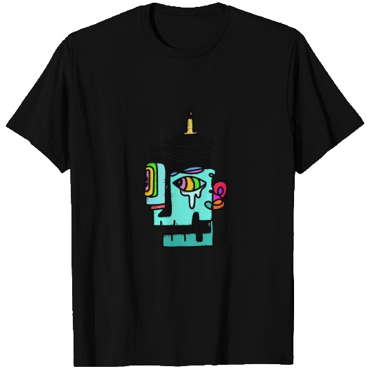 skeleton head candle art - colorful T Shirts