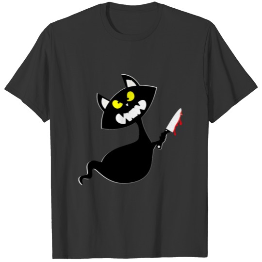 black bloody cat halloween T-shirt