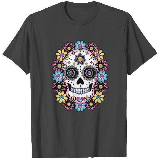 Sugar Skull with Flowers T Shirts