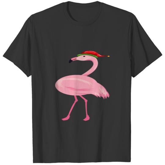 Cristmas Flamingo Santa Claus T Shirts