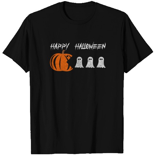 Happy Halloween pumpkin ghost 8 bit gaming gift T Shirts