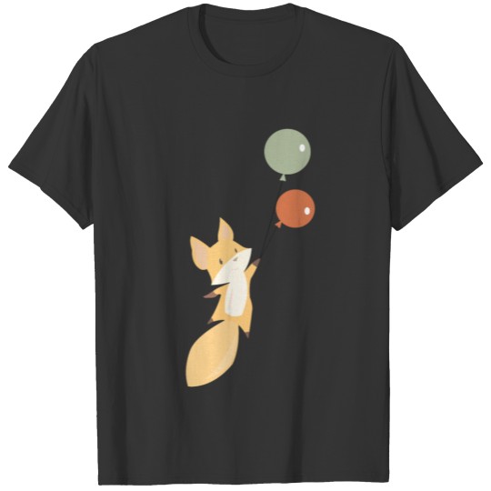 Fox Cute Animals Flies With Balloons For Children T Shirts