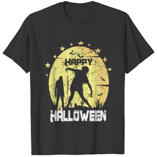Happy Halloween Zombies on Graveyard Full Moon T Shirts