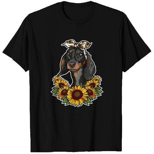 Cute Dachshund Gift Sunflower Decor T Shirts