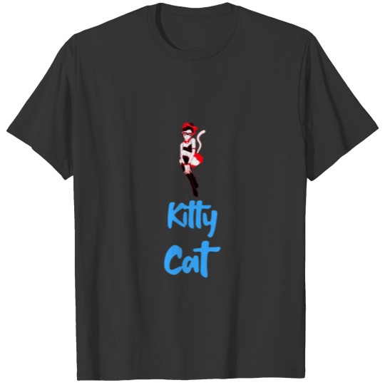 Kitty kat lady in red w baby blue font T-shirt