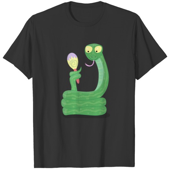 Funny green snake with maraca cartoon T-shirt