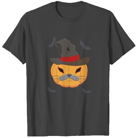 Halloween pumpkin cat face T Shirts