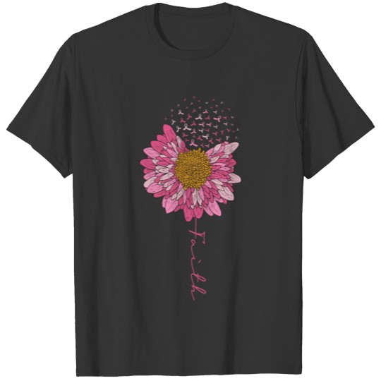 Flower Faith Breast Cancer Awareness T-shirt