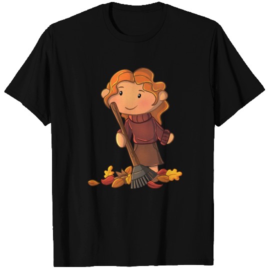 Fall Leaves Girl Raking Leaves T Shirts
