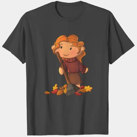 Fall Leaves Girl Raking Leaves T Shirts