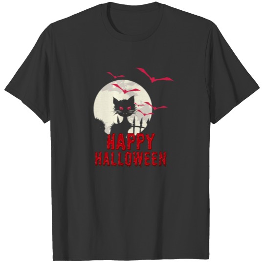 Happy Halloween Cat Bats T Shirts
