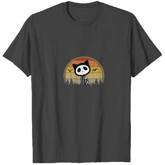 Cat Skeleton Spooky Vampire Vintage Halloween Cost T Shirts