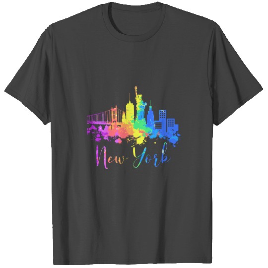 New York Skyline Watercolor Souvenir Gift Liberty T Shirts
