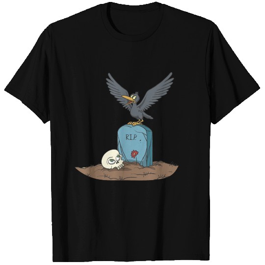 Crow on gravestone with skull T Shirts