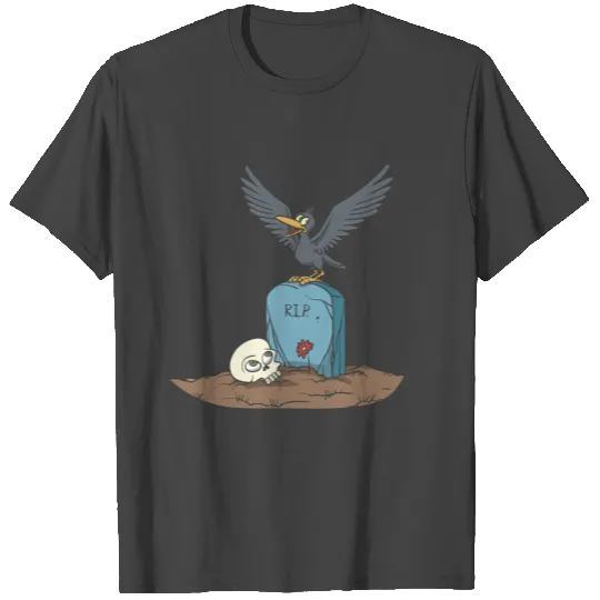 Crow on gravestone with skull T Shirts