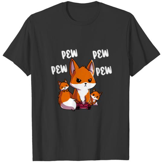 Fox With Kids Gaming Pew Pew Pew Gift for a Gamer T Shirts