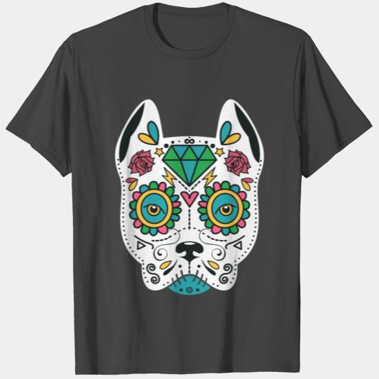 Day Of The Dead Pit Bull Dog Sugar Skull T Shirts