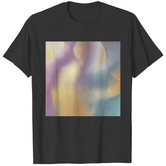 Purple Blue Watercolor Ink Gold Abstract Painting T Shirts