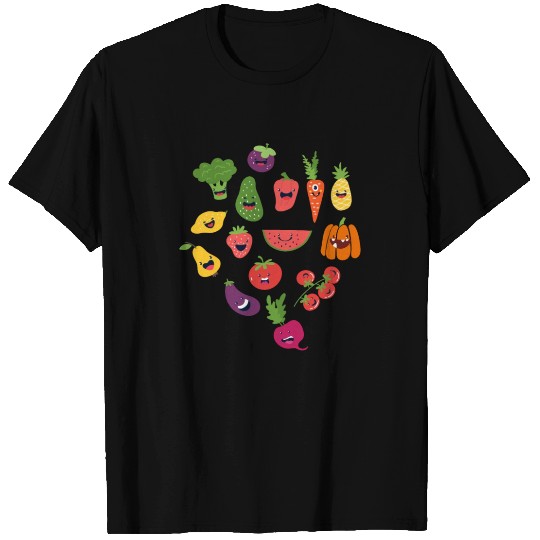 Fruits Fruit Faces Strawberry Apple Broccoli T Shirts
