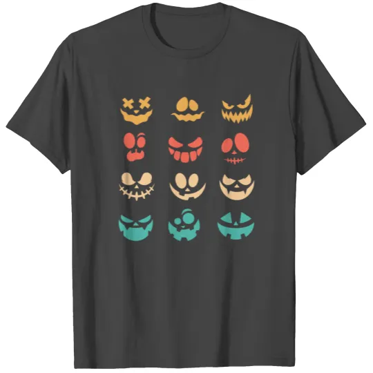 Vintage Halloween Scary Pumpkin Faces Funny Retro T Shirts
