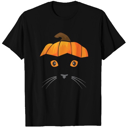 Cat Wearing Pumpkin Hat Face Halloween Costume T Shirts
