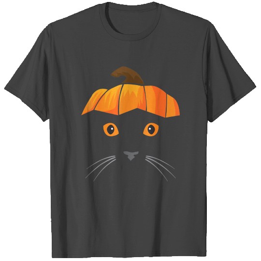 Cat Wearing Pumpkin Hat Face Halloween Costume T Shirts