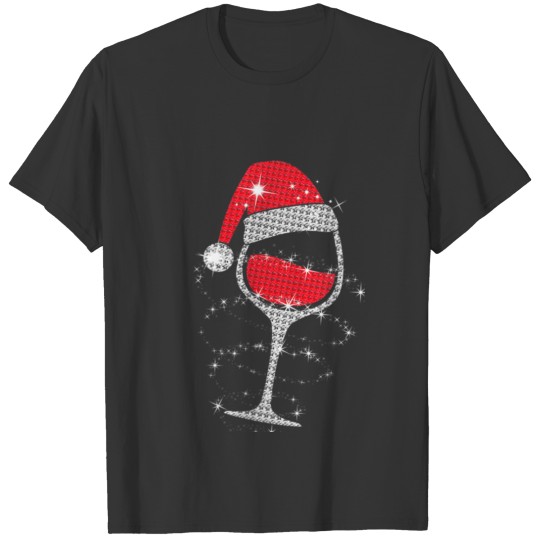 Womens Wine Glasses Santa Hat Christmas Funny Wine T Shirts