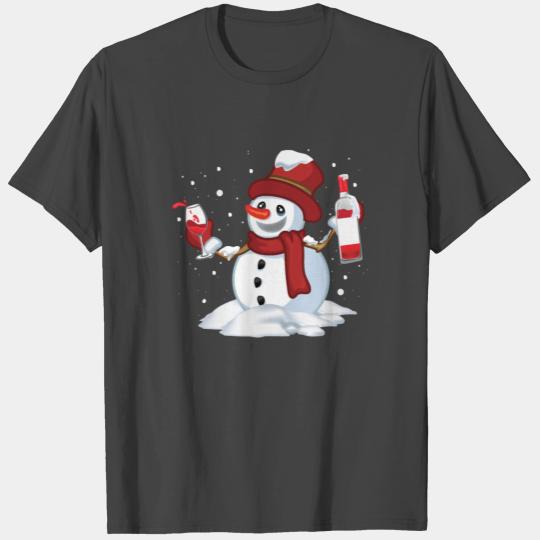 Snowman Drinking Red Wine Funny Partner Matching C T Shirts