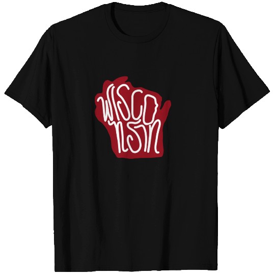 Wisconsin Hand Letter State Outline T Shirts