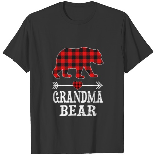 Grandma Bear Christmas Pajama Red Plaid Buffalo T Shirts