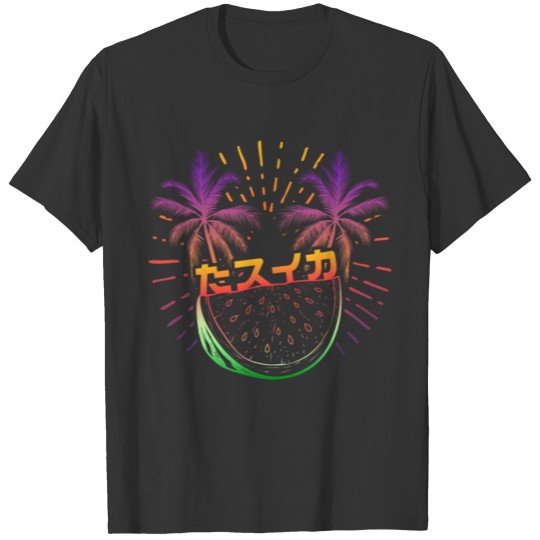 Aesthetic Synthwave Retrowave Watermelon Palm Tree T-shirt