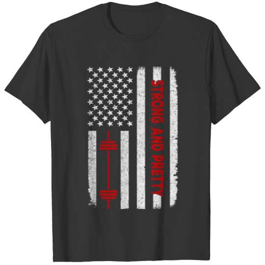 Vintage Strong and Pretty Fitness American Flag T Shirts