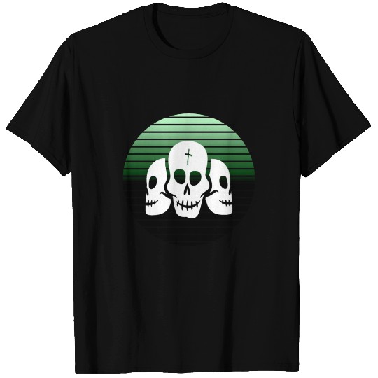 HALLOWEEN: 3 Skulls Green Black Vintage T Shirts